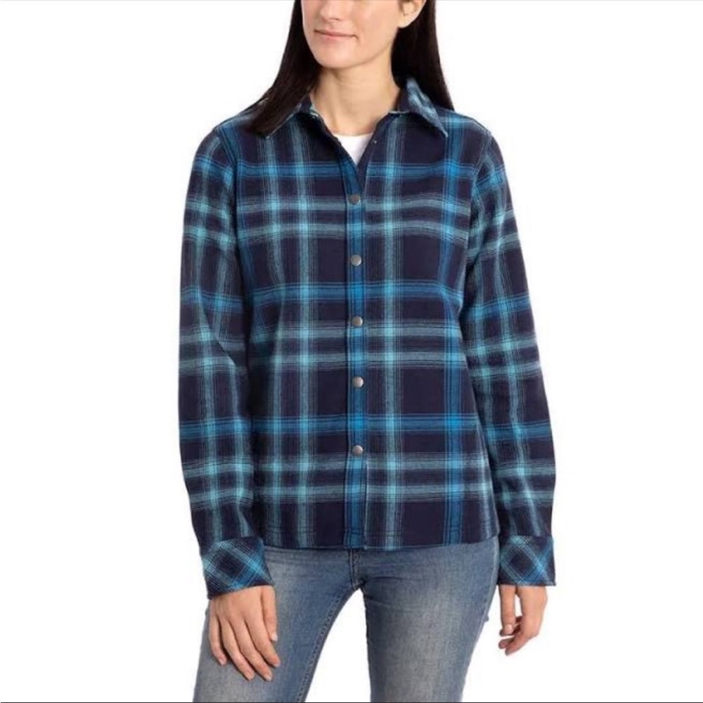 Orvis Size Small Blue Plaid Fleece-Lined Cotton Sweater
